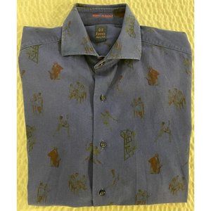 Ferny made in italy Muted Tennis Print Sport Shirt in Blue Size 15.5/39 $295